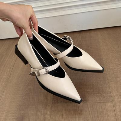 Мода 2024 года, новые ретро-модные женские туфли-лодочки Мэри Джейн с острым носком, простые туфли на толстом каблуке с неглубоким носком, однотонные женские туфли