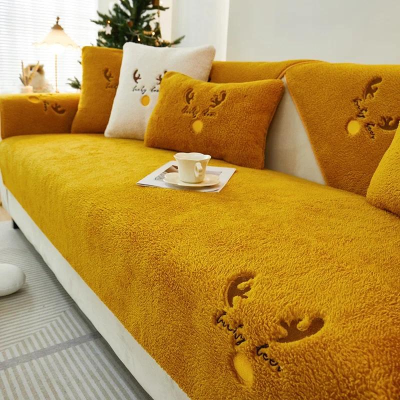 Рождественский толстый кроличий мех плюшевый диванный чехол нескользящий мягкий диван полотенце подушка для гостиной современный домашний декор