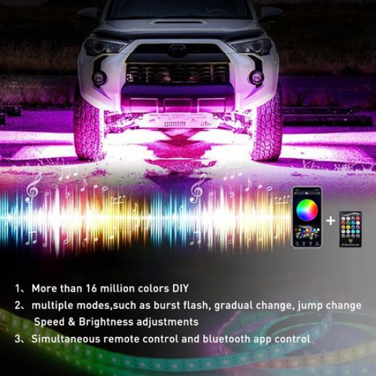 4PCS RGB 210 LED Strip Under Car Tube Underglow Underbody System Neon Light Kit