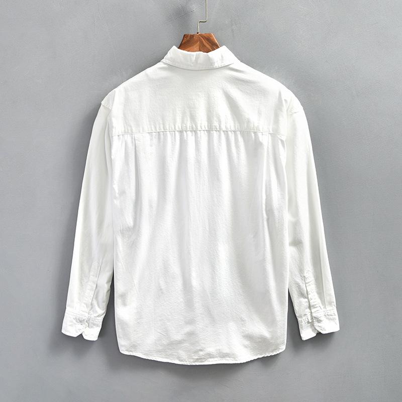 Мужские рубашки карго с длинным рукавом в японском стиле, весенне-осенняя повседневная рубашка с карманом, из чистого хлопка, на пуговицах, повседневный свободный топ