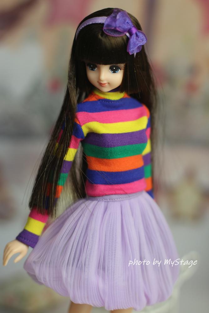 Doll clothes Purple striped and balloon skirt and OBITSU msdr-25-5071 long-sleeved T-shirt (for Momoko, Jenny, MISAKI, bodies)