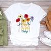 (Asian Size) Flower Watercolor Lovely Women Print Tee Top Clothing Casual Short Sleeve Lady Fashion Tshirt Female Graphic T-shirt