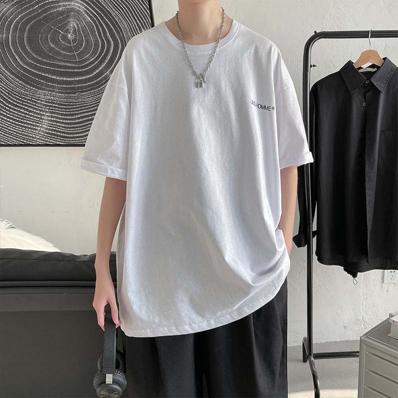 Мужская летняя футболка с короткими рукавами из 100% хлопка с пятиточечным рукавом, студенческий тренд, свободный топ с круглым вырезом и половиной рукавов