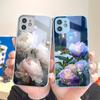 Peony Flower Phone Case Metallic Lacquer Tempered Glass Shockproof Cover for Huawei Honor iPhone OPPO Realme OnePlus Xiaomi Redmi Samsung Vivo