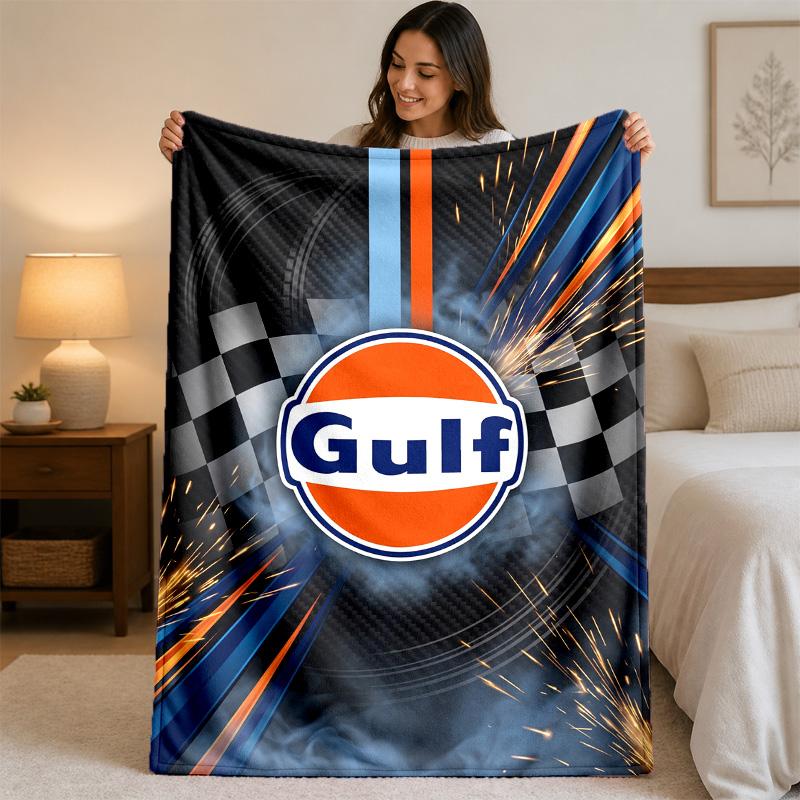 Gulf Print Flannel Blanket Cozy Lightweight Plush Throw Blanket For Bed Sofa Household Use