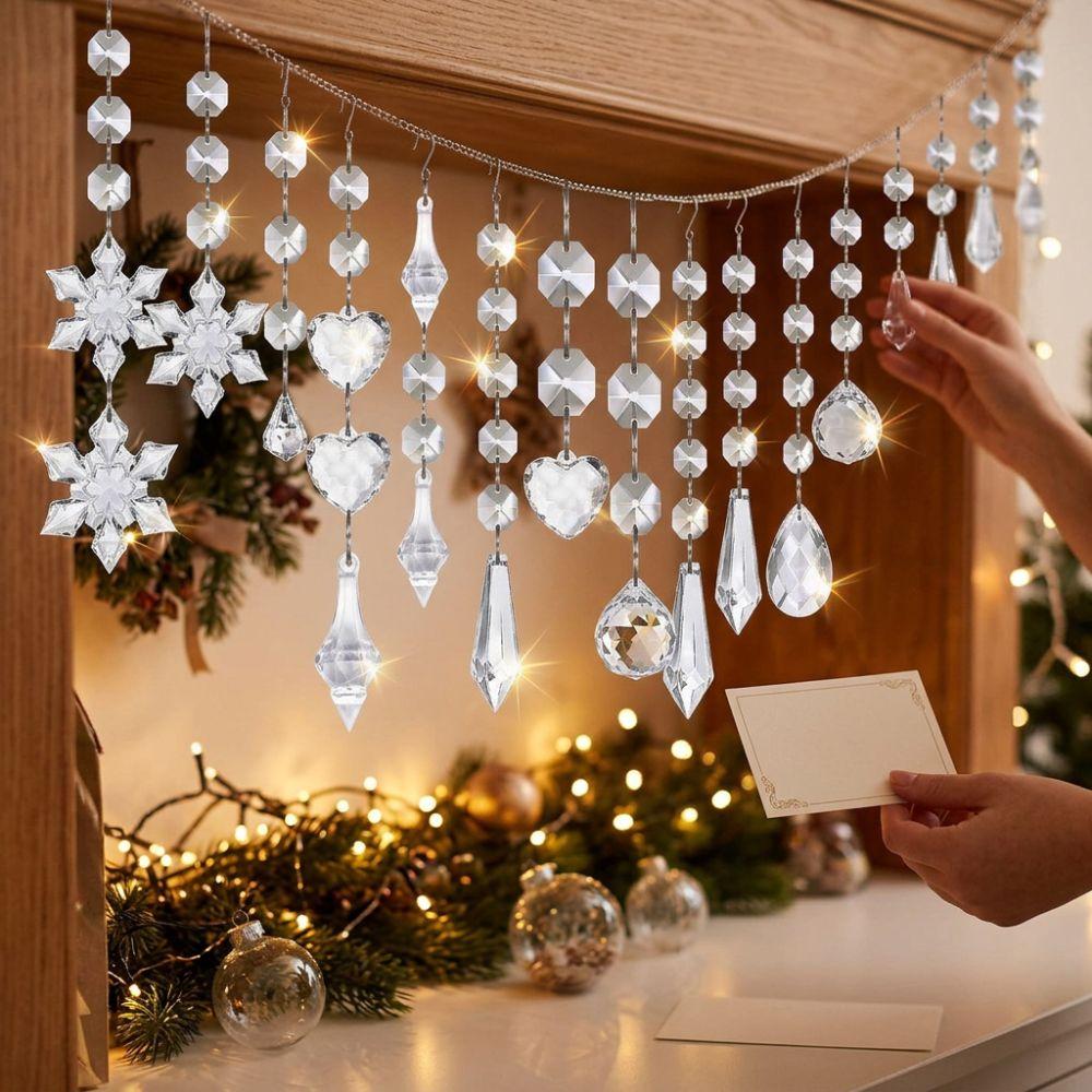 30Pcs Clear Acrylic Crystal Snowflake Pendants Icicle Hanging Ornaments Outdoor Garden Decor