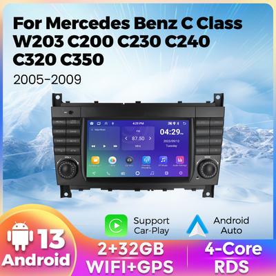 7-дюймовая автомагнитола на Android 13, подходит для Mercedes Benz C-Class W203 C200 C230 C240 C320 C350 2005-2009, Carplay, Авто GPS, FM, Аудио