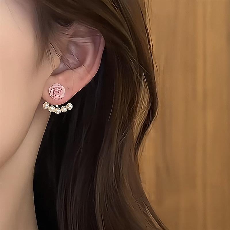 Элегантные модные серьги-пусеты с цветком, корейские серьги с имитацией жемчуга для женщин, очаровательные украшения для вечеринки, свадьбы, подарки