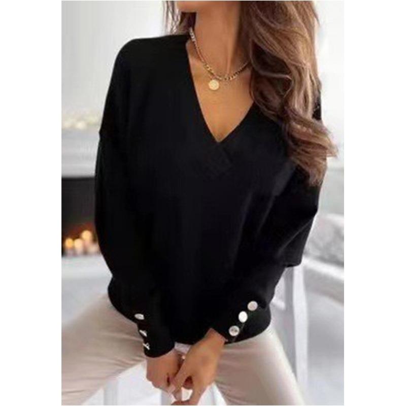 Women's Autumn and Winter V-neck Base Outside To Wear Long Sleeve Burst Velvet Sweater Sweater Sexy Intellectual Top