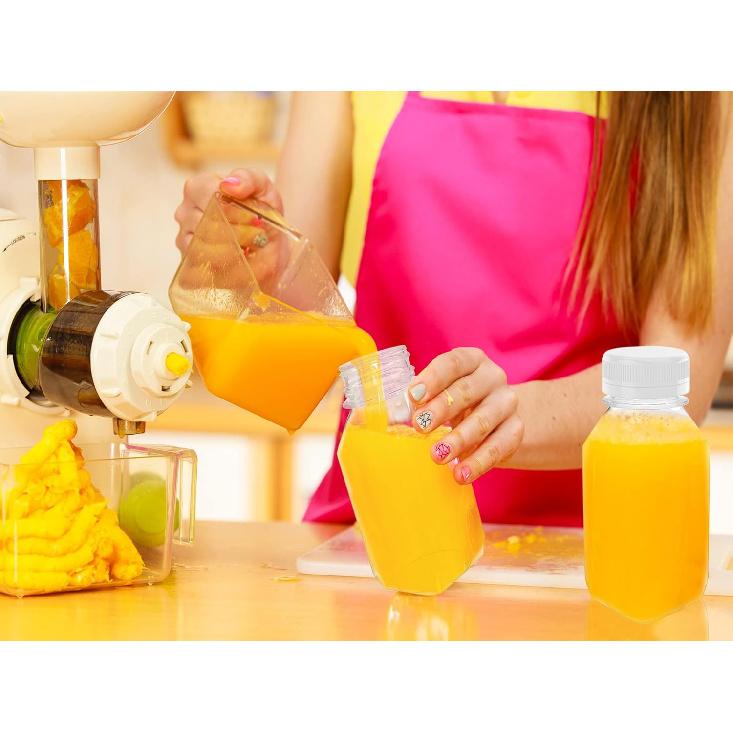 MINGXIAN 6 Pcs 5 OZ Plastic Juice Bottle, Reusable Transparent Bulk Beverage Container, Suitable For Juice, Milk And Other With White Lid