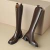 Z Winter Women's Plus Velvet Leather Knee-High Knight Boots with Metal Accents, Available In Small Sizes