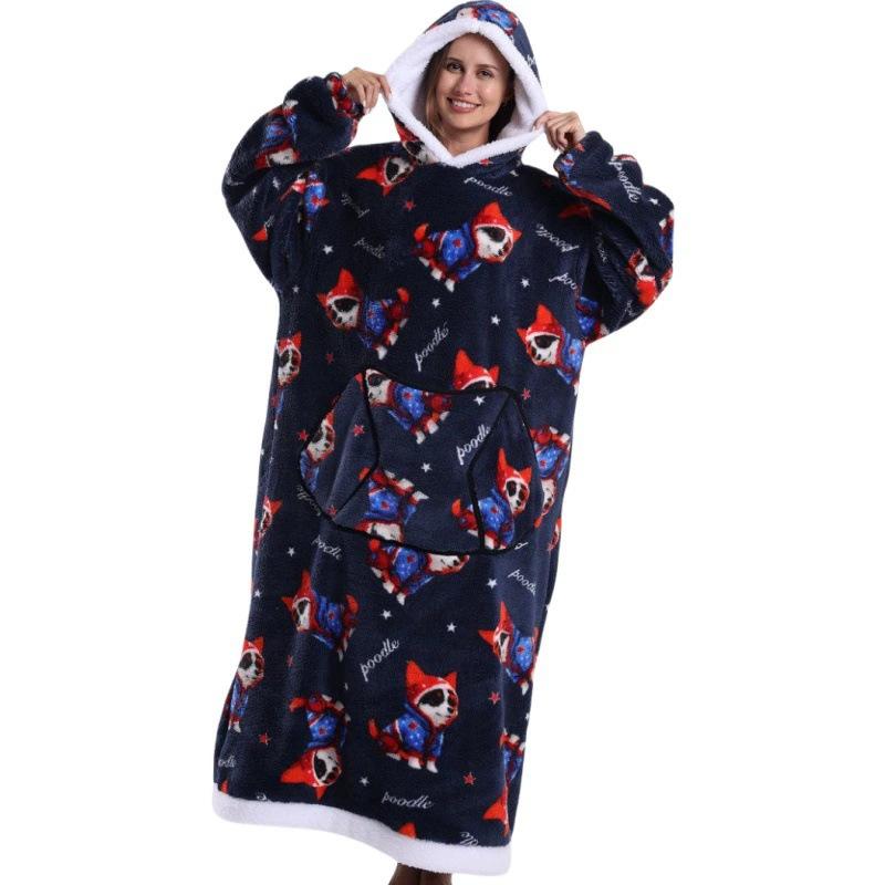 Autumn and Winter Sports and Leisure Warm TV Blanket Senior Women's Plush Comfortable Soft Bathrobe Warm Fluffy Robe