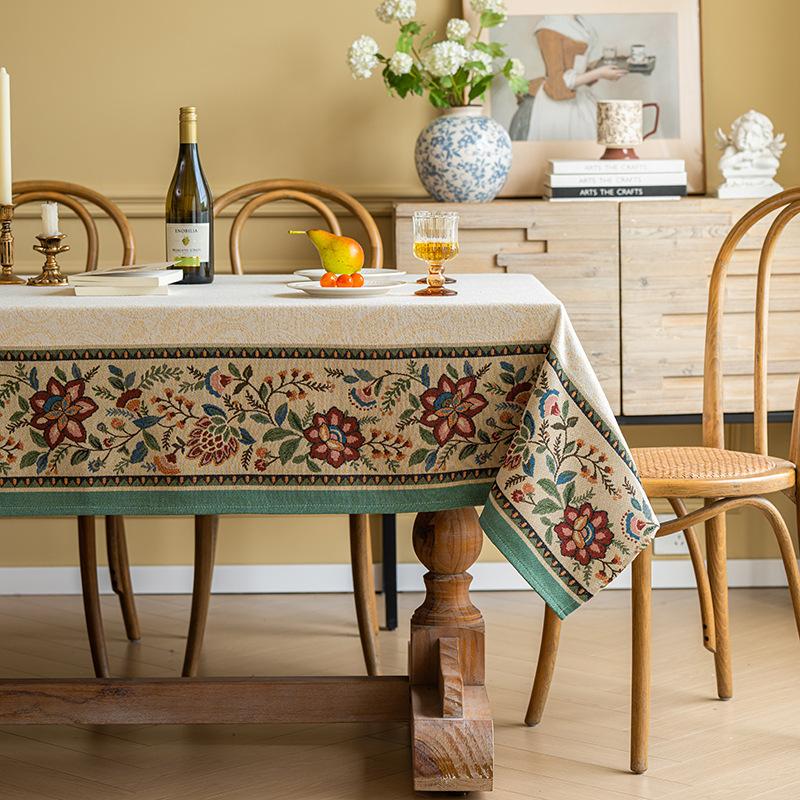 Atmospheric Dining Table Tablecloth Retro Pastoral Cover Cloth Light Luxury High-End Rectangular Fabric Coffee Table Tablecloth