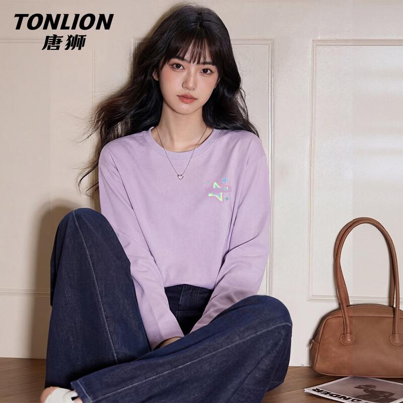 Женская хлопковая свободная футболка с длинным рукавом TonLion