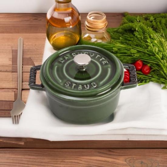 Staub Pico Cocotte Round Basil Green Small Two Hand Enamel Pot Japanese La Cocotte Round "Mini 10cm" [Authorized Product] 40509-804