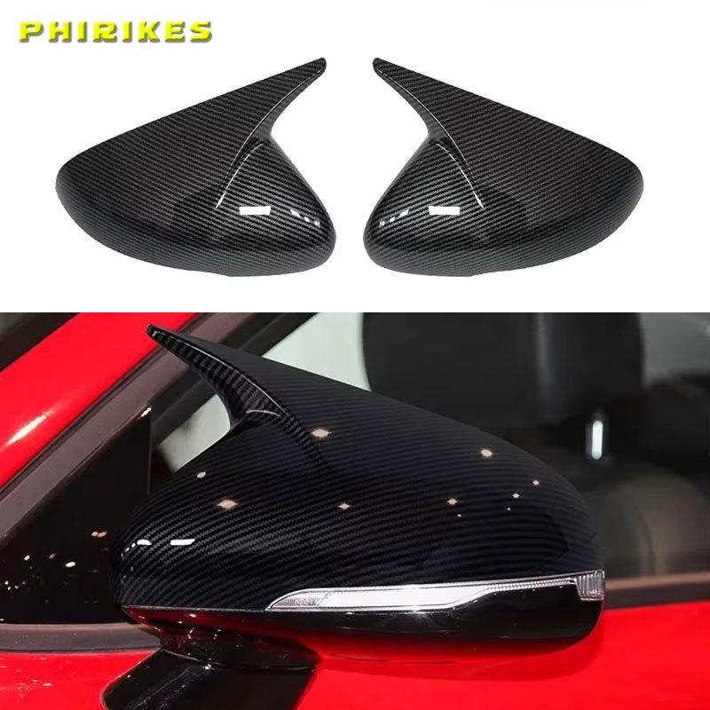 For KIA Stinger 2018- Car Sticker Rearview Side Mirror Cover Horn Wing Cap Exterior Door Rear View Case Trim Carbon