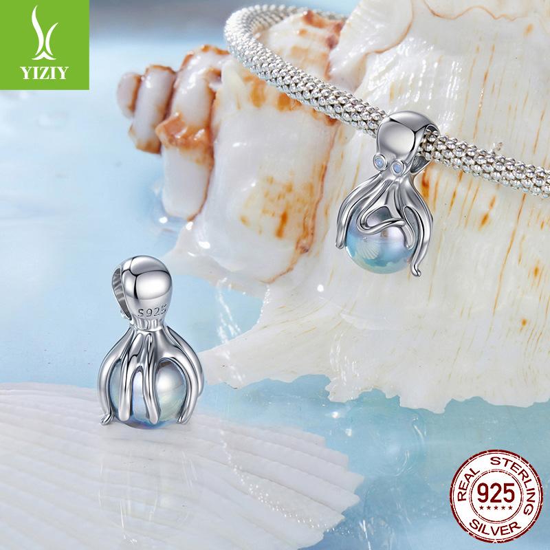 S925 Silver Octopus Beads Ocean Style Diy Beaded Bracelet Accessories S925 Sterling Silver Jewelry Accessories