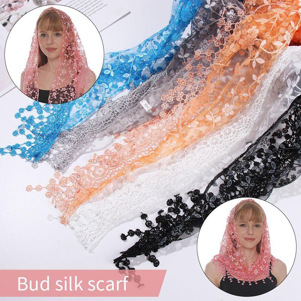 Sun Protection Sunscreen Triangle Scarf Floral Lace Hollow Out Silk Hijab Tassel Shawls Scarves