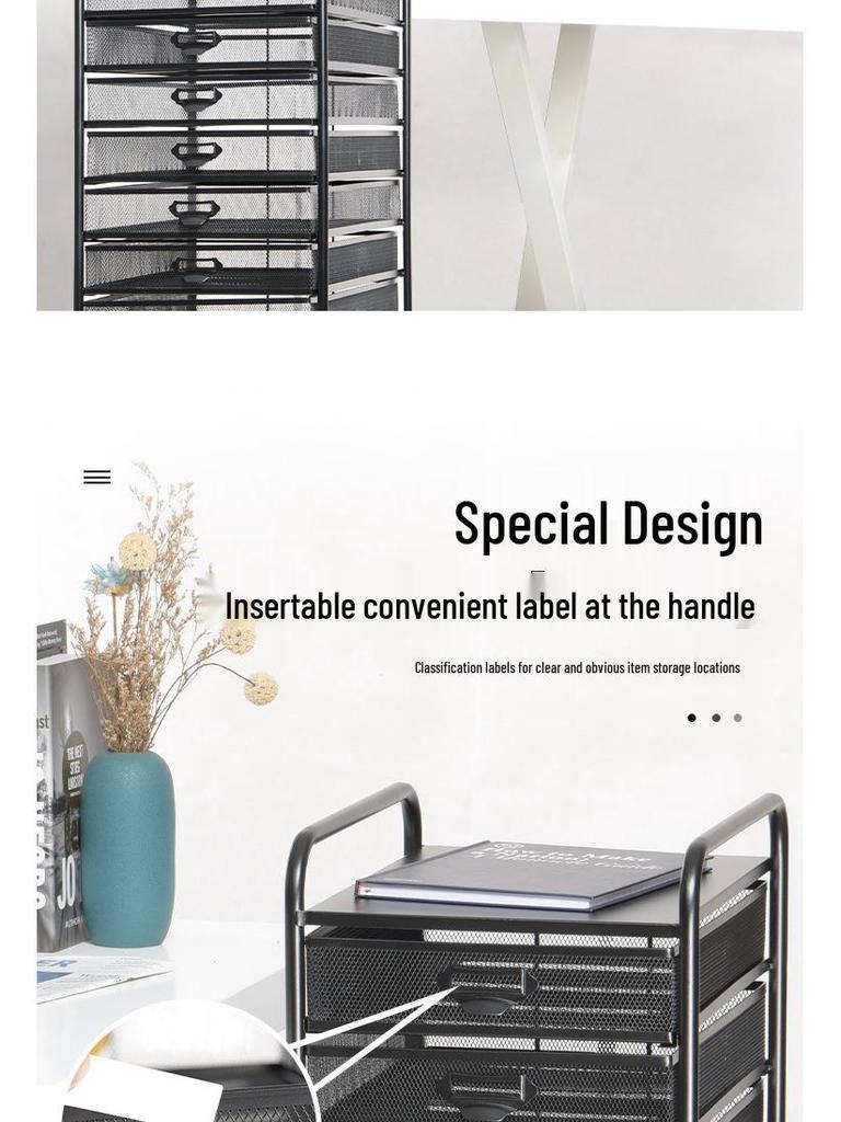 Wrought Iron A4 File Rack with Drawers - Under-Desk Document Storage Cabinet & A3 Classification Organizer