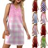 Женский летний повседневный сарафан без рукавов с V-образным вырезом и принтом в клетку для пляжного отдыха