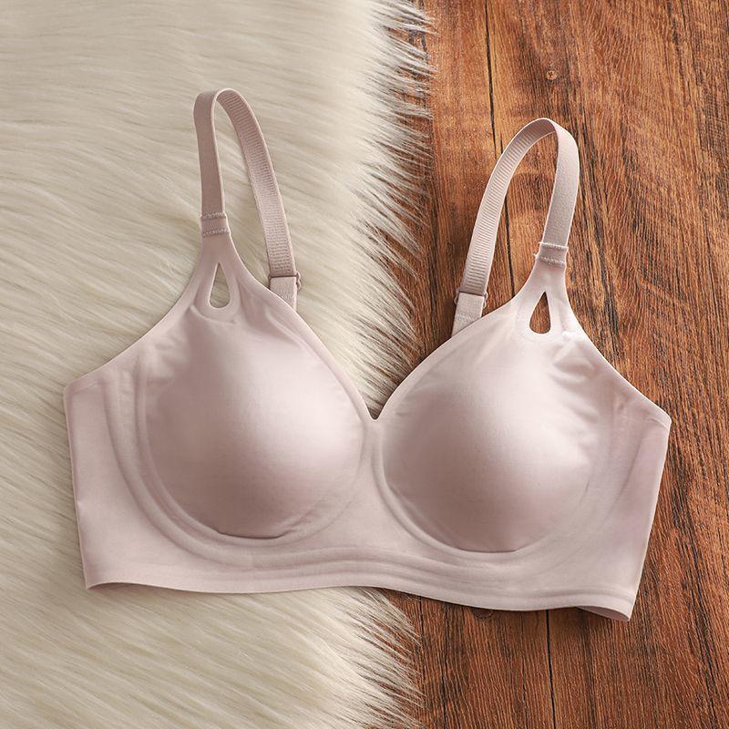 Traceless steel rim satin cool underwear women's big breasts show small soft support anti-sagging breast bra cover