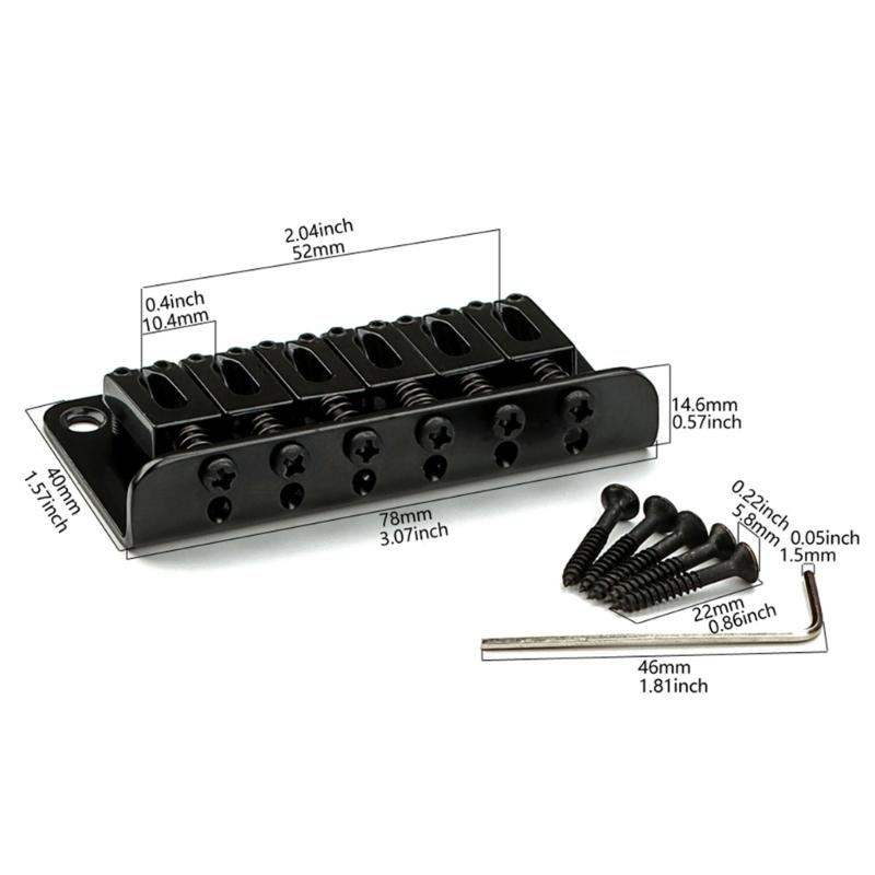 6 String Electric Guitar Bridge with Screws & Wrench Fixed Hardtail Bridge Saddle Guitar Replacement Part Easy to Use