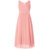 Flower Girls Dress Elegant Beaded Chiffon Party Summer Dress Ruched V Neck Sleeveless Dress for Bridesmaid Wedding