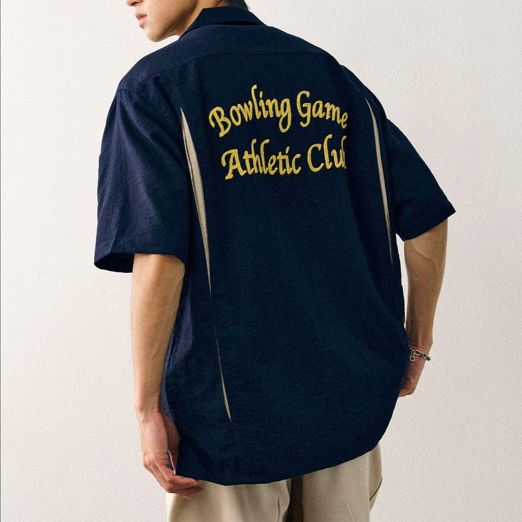 Боулинг Рубашка с коротким рукавом Мужская Свободная Летняя Рубашка с кубинским воротником Ретро Вышитая