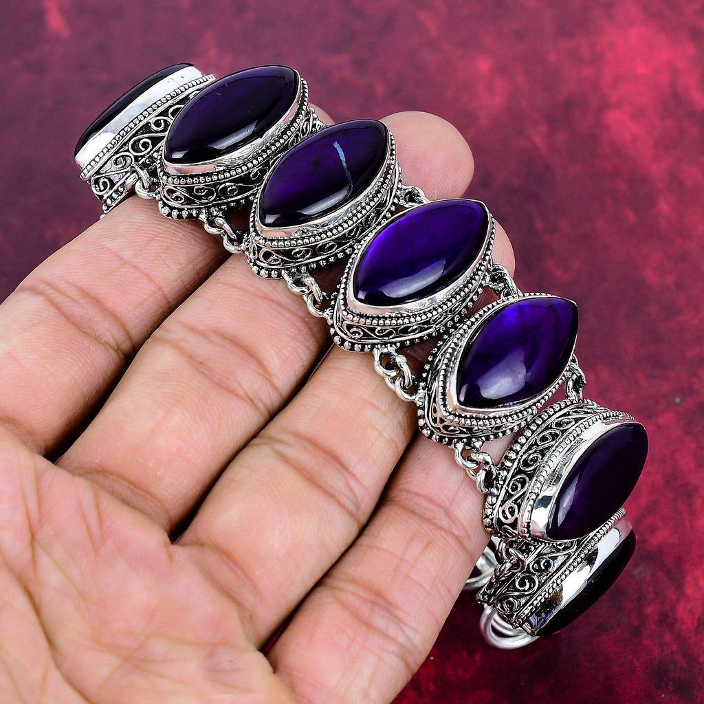 Браслет из стерлингового серебра 925 пробы с фиолетовым лабрадоритом и регулируемой цепочкой, ювелирные изделия ручной работы с драгоценными камнями, браслет на День памяти