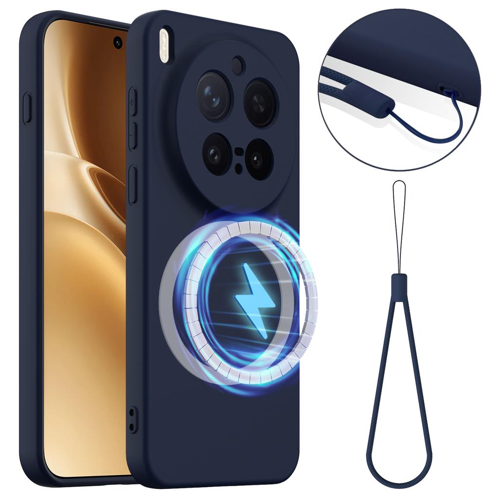 For vivo X300 Pro 5G Magnetic Case Anti-Drop Liquid Silicone Phone Cover with Lanyard