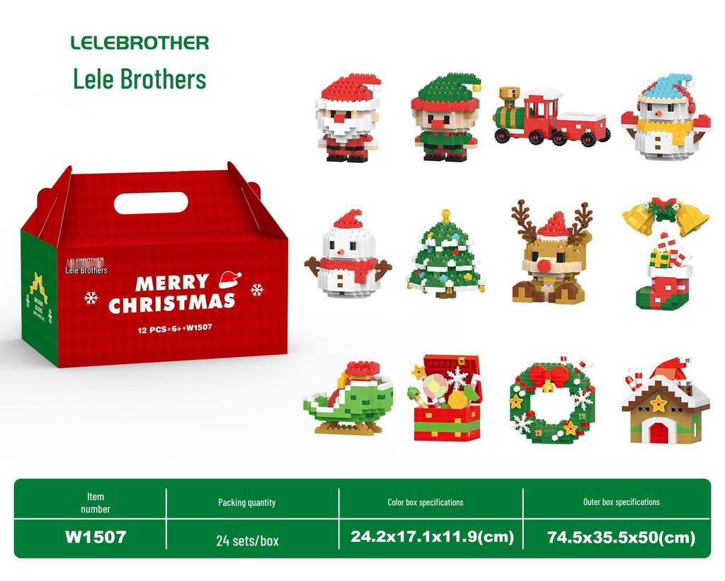 Музыкальная шкатулка-елка из строительных блоков - Игрушки Санта и снеговик для детей
