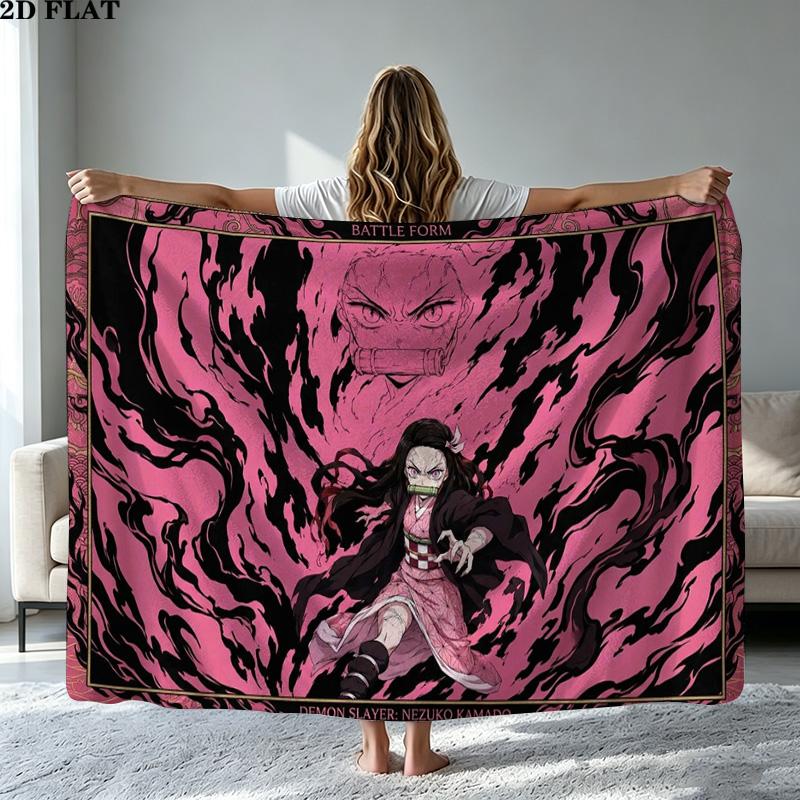 Demon Slayer Character Print Flannel Blanket High Quality Warm Comfortable Cover for All Seasons Perfect for Gifts Home Decor