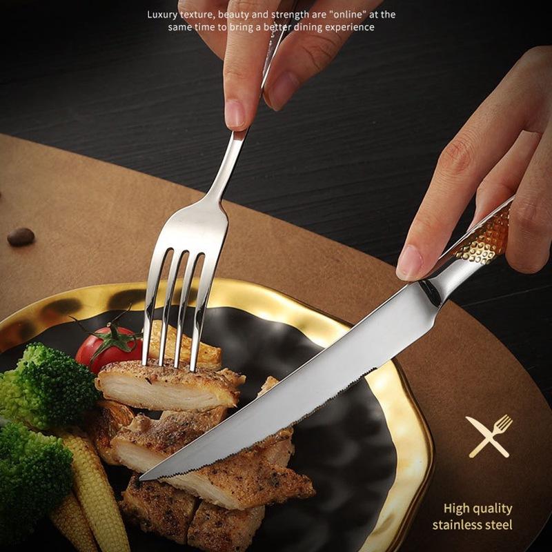 New 304 Stainless Steel Knife, Fork and Spoon Household Western Tableware Set Restaurant Steak Knife and Fork Thickened Stainless Steel Spoon