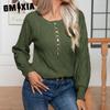 Solid Color Print Autumn Winter O-Neck Casual Button-twisted Long Sleeve Twist Knit Pullover Sweater for Women
