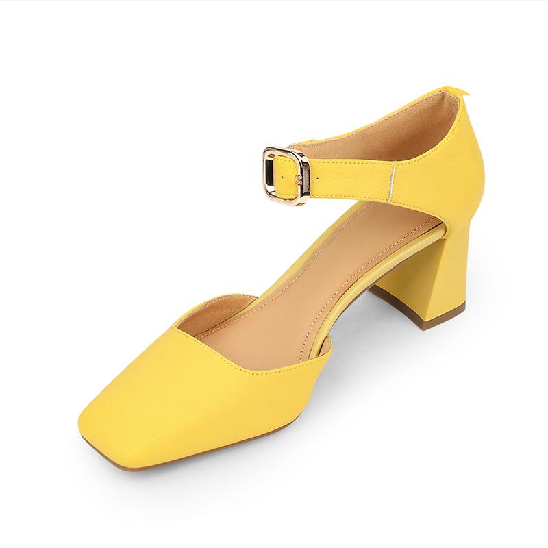 2024 Летние новые женские туфли с квадратным носком на высоком каблуке Туфли на каблуке женские из натуральной кожи женские сандалии в стиле ретро Мэри Джейн