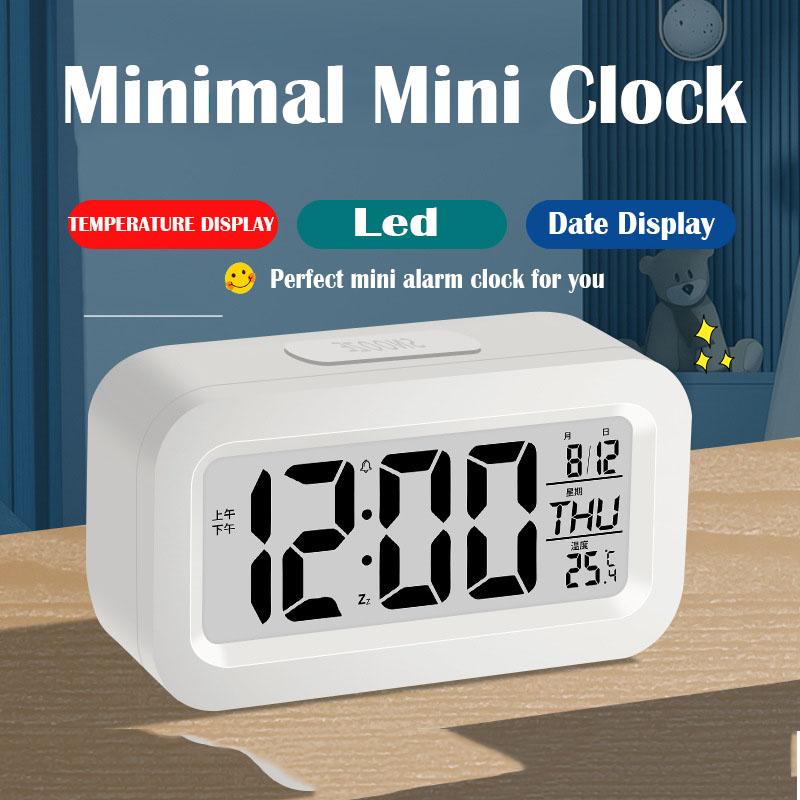 12/24h LED Digital Display Alarm Clock Home Office Bedside Power Multifunction Snooze Temperature Night Light Date Alarm Clock
