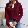 Lace Lace, V-neck, Sweater, Solid Color, Loose Fit, Long Sleeved, Women's, Knitted Sweater, Warm, Casual Shirt