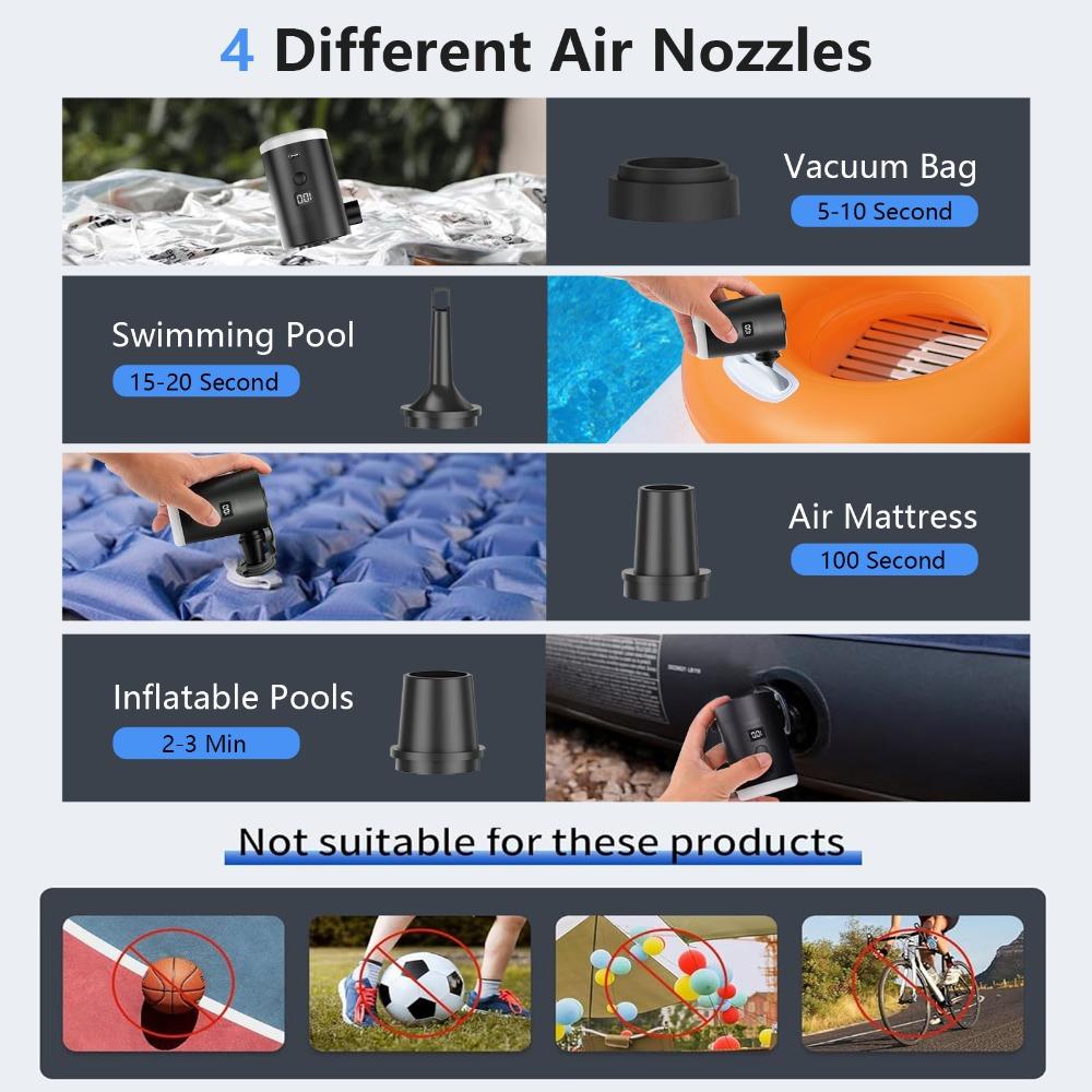 4000mAh Mini Air Pump Portable with LCD Lantern Rechargeable for Camping Air Mattress