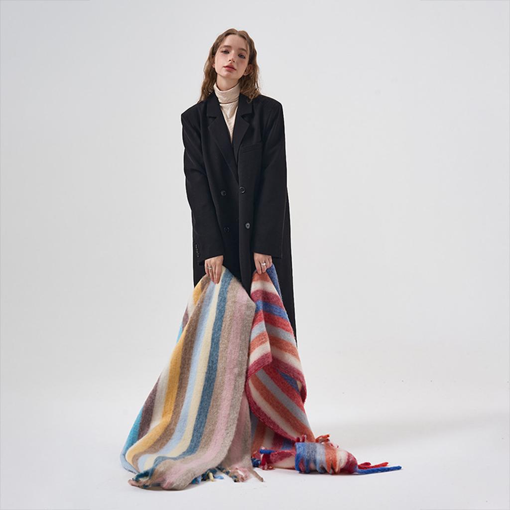 Fashion Colorful Striped Cashmere Scarf Women Winter Warm Scarves Thickened Rainbow Tassel Neck Shawl Versatile Female Muffler