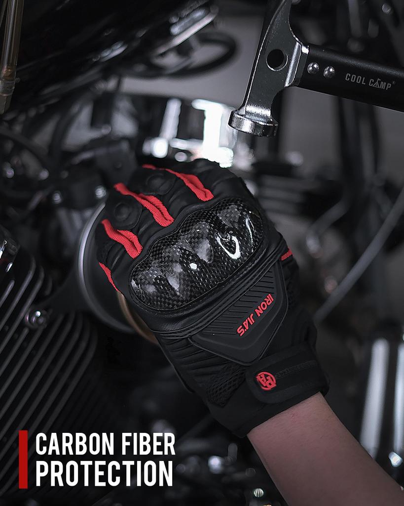 Мотоциклетные перчатки для весны и лета, дышащая карбоновая кожа, совместимы с сенсорным экраном (красный, XXL)