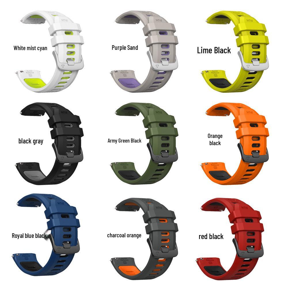 22 мм Плоский силиконовый ремешок для часов Garmin Forerunner 570, 47 мм Двухцветный ремешок