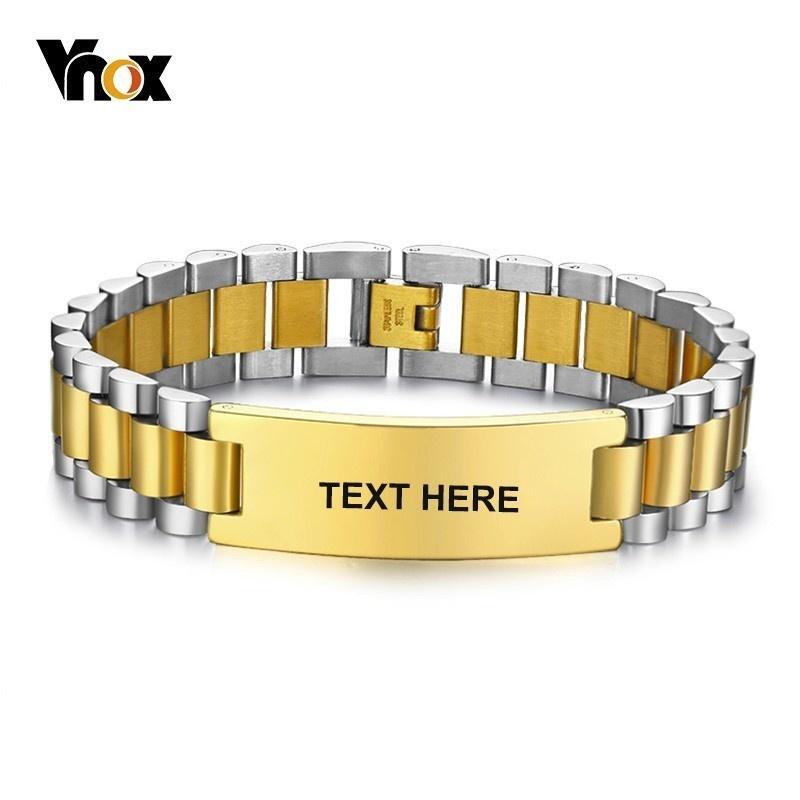Vnox Бесплатные Индивидуальные Браслеты из Нержавеющей Стали с Записью для Мужчин 15,5 мм Ширины Массивные Звеньевые Браслеты Крепкий Мужской Подарок для Папы Отца