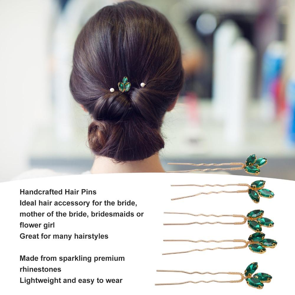 5pcs Vintage Design Wedding Hair Piece Green Rhinestone Hair Jewelry Rhinestone Hair Pin Bride