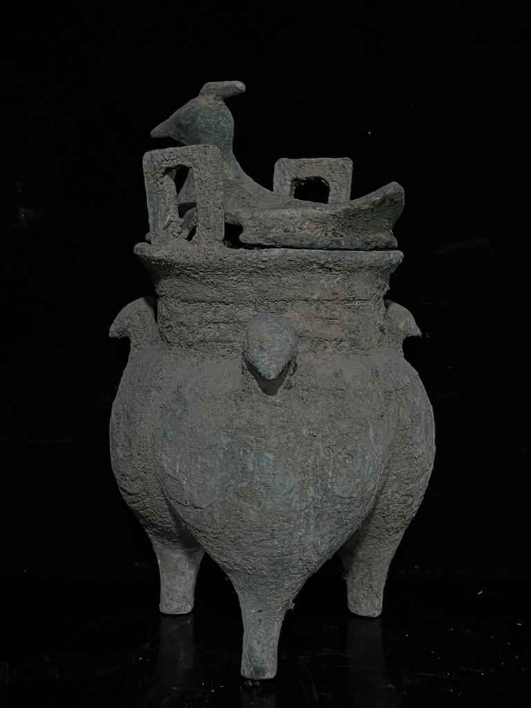 Archaic Chinese Dynasty Bronze Beast Wine Ding Zun Food Vessel Censer