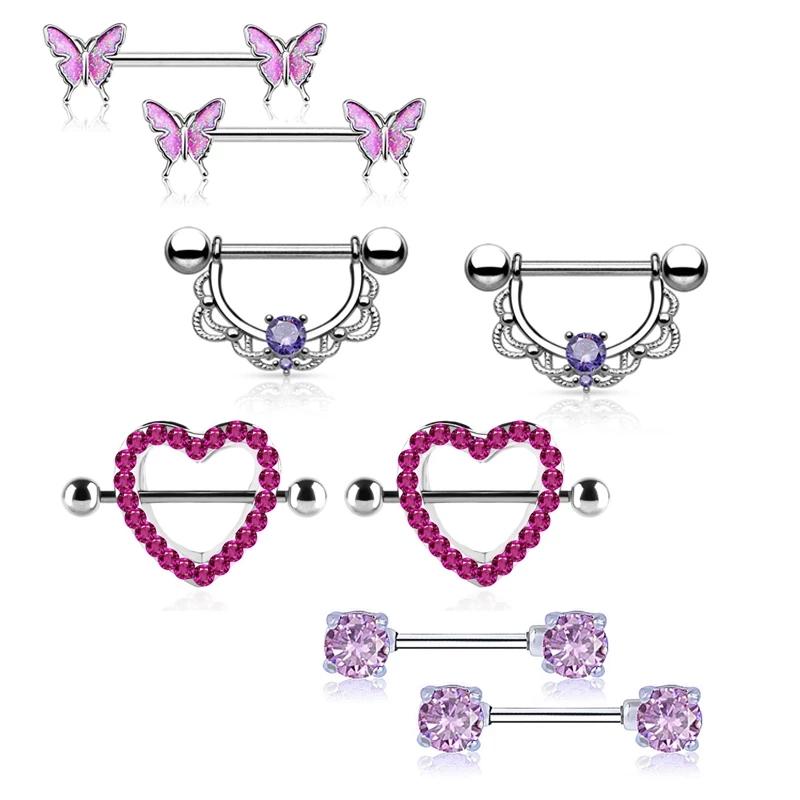 1 пара штанги для сосков, 14 г, кристалл для пирсинга сосков, ювелирные изделия для сосков-бабочек, кольцо для сосков в форме сердца, пирсинг из нержавеющей стали для женщин