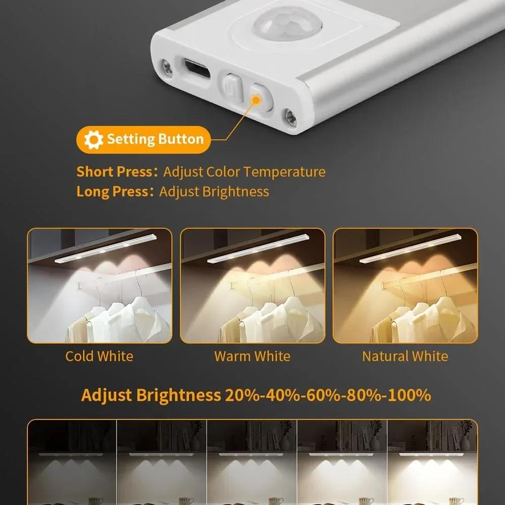 Night Light With Motion Sensor Rechargeable USB LED Strip Lights For Bedroom Bedside Table Kitchen Cabinet Lamp