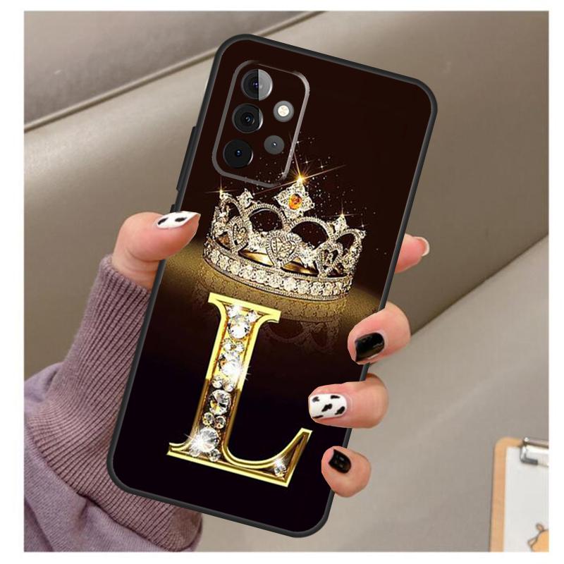 Чехол с золотым мраморным монограммой буквы для Samsung Galaxy A56 A16 A26 A36 A06 A52 A53 A33 A13 A34 A54 A14 A15 A35 A55 A22 A32