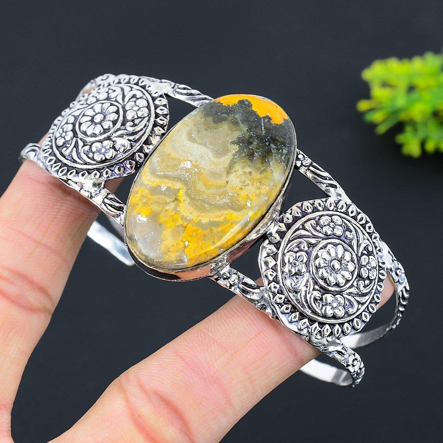 Натуральный драгоценный камень шмель-яшма, стерлинговое серебро 925 пробы, браслет-манжета, регулируемый. k9O23