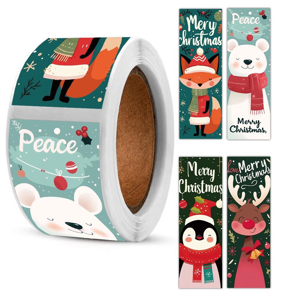 120PCS Multicolor Merry Christmas Stickers 7.6*2.5cm Cartoon Santa Snowman Packaging Decals Package Decoration Mixed Pattern