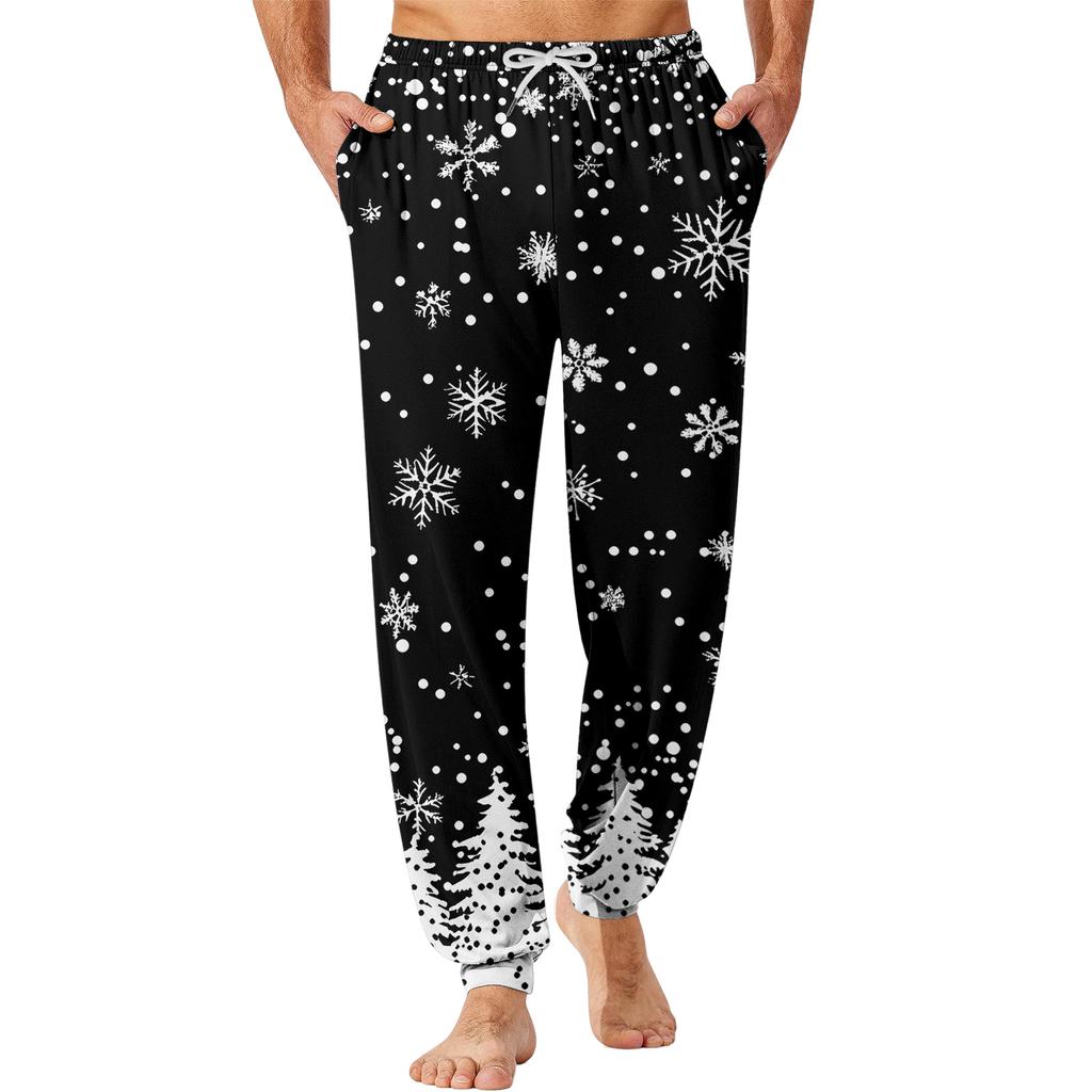 Мужские повседневные брюки с карманами на кулиске и манжетами, домашние брюки для сна